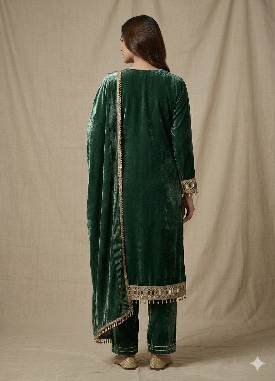 Emerald Royale Mirror-Embellished Crushed Velvet Set