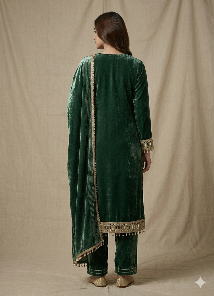 Emerald Royale Mirror-Embellished Crushed Velvet Set