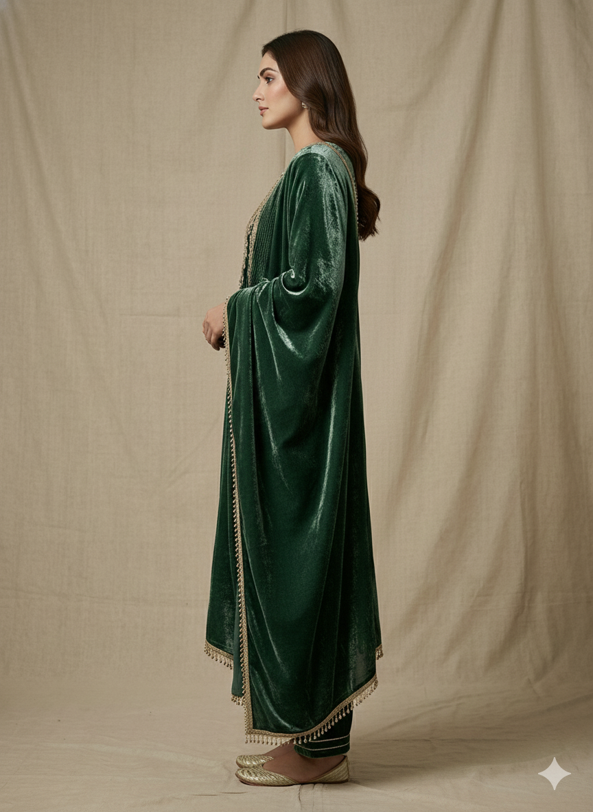 Emerald Royale Mirror-Embellished Crushed Velvet Set