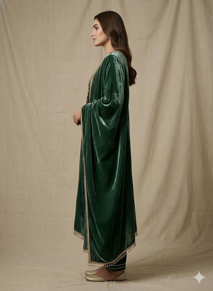 Emerald Royale Mirror-Embellished Crushed Velvet Set