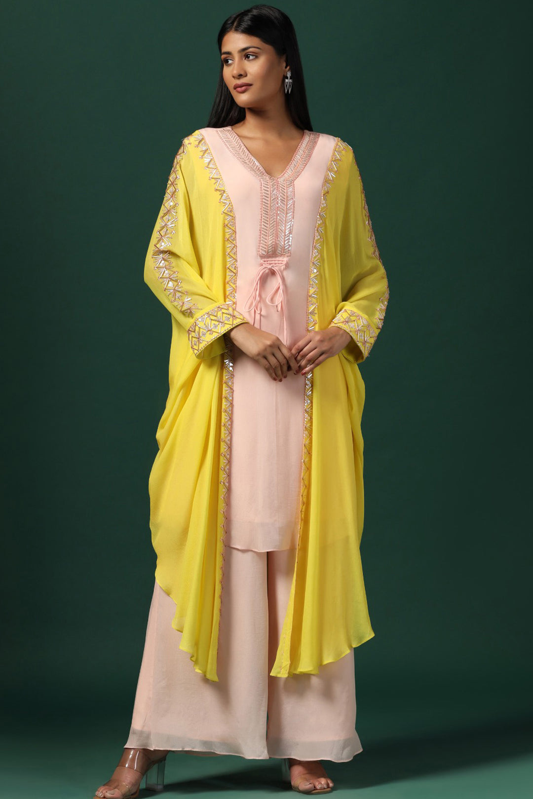 YELLOW & PINK KAFTAN SET WITH PANTS