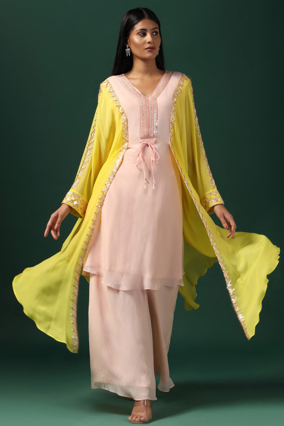 YELLOW & PINK KAFTAN SET WITH PANTS