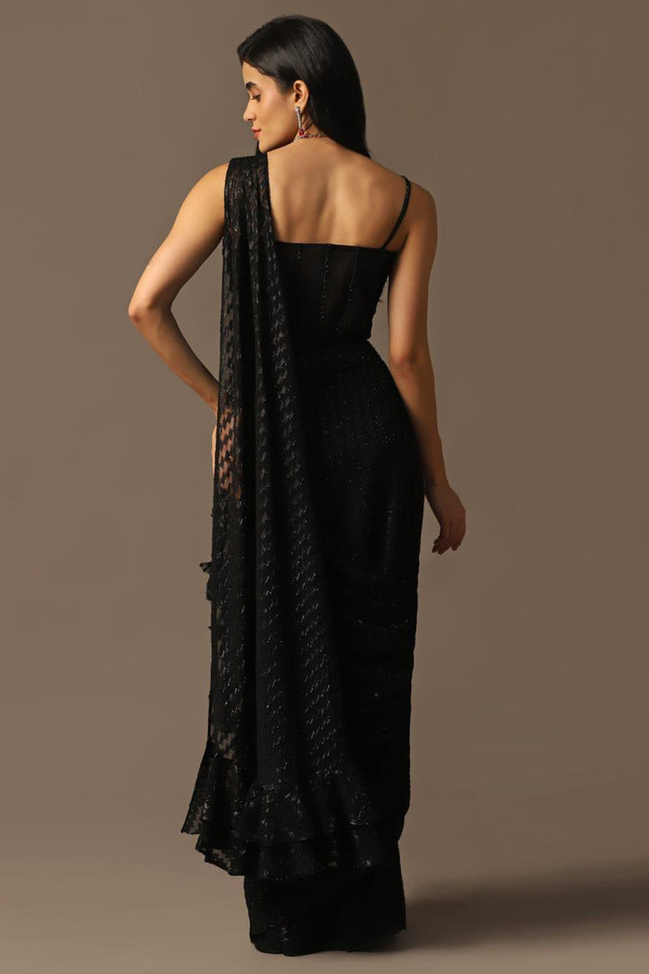 BLACK EMBROIDERED CORSET SAREE