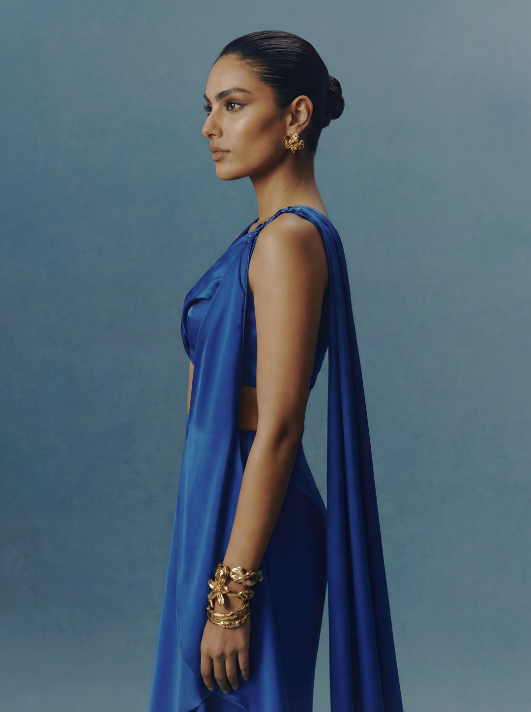 Cobalt Couture Draped Saree with Embellished Blouse