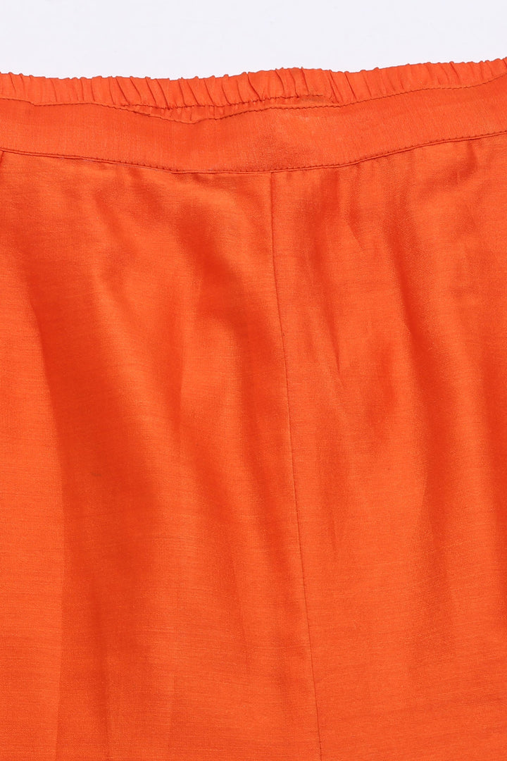 Orange Mukaish Kurta Set with Pants & Dupatta