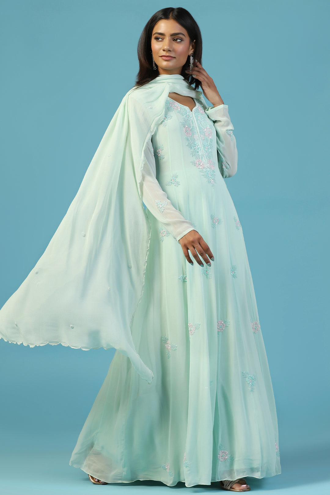 anarkali dress pastel colour Multi-Colored Pastel Ombre Georgette Anarkali Set Design by KIRAN KALSI at Pernia's Pop Up Shop 2026