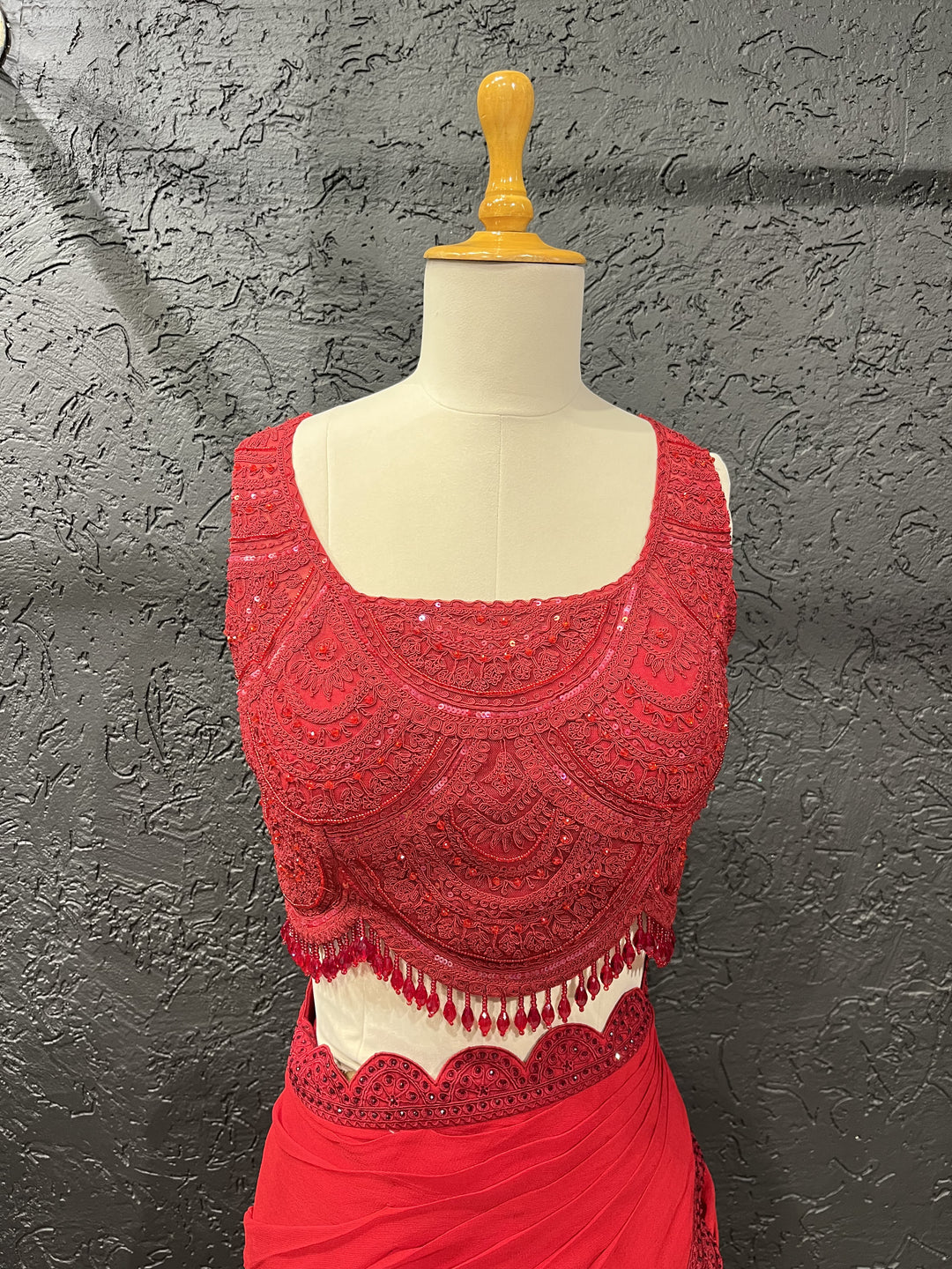 Red Tone-on-Tone Hand Embroidered Sequin & Bead gharara Set