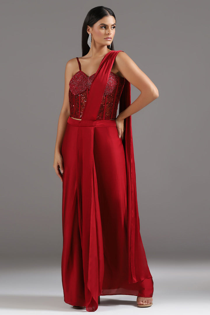 The Eternal Red Sequinned Corset Draped Saree
