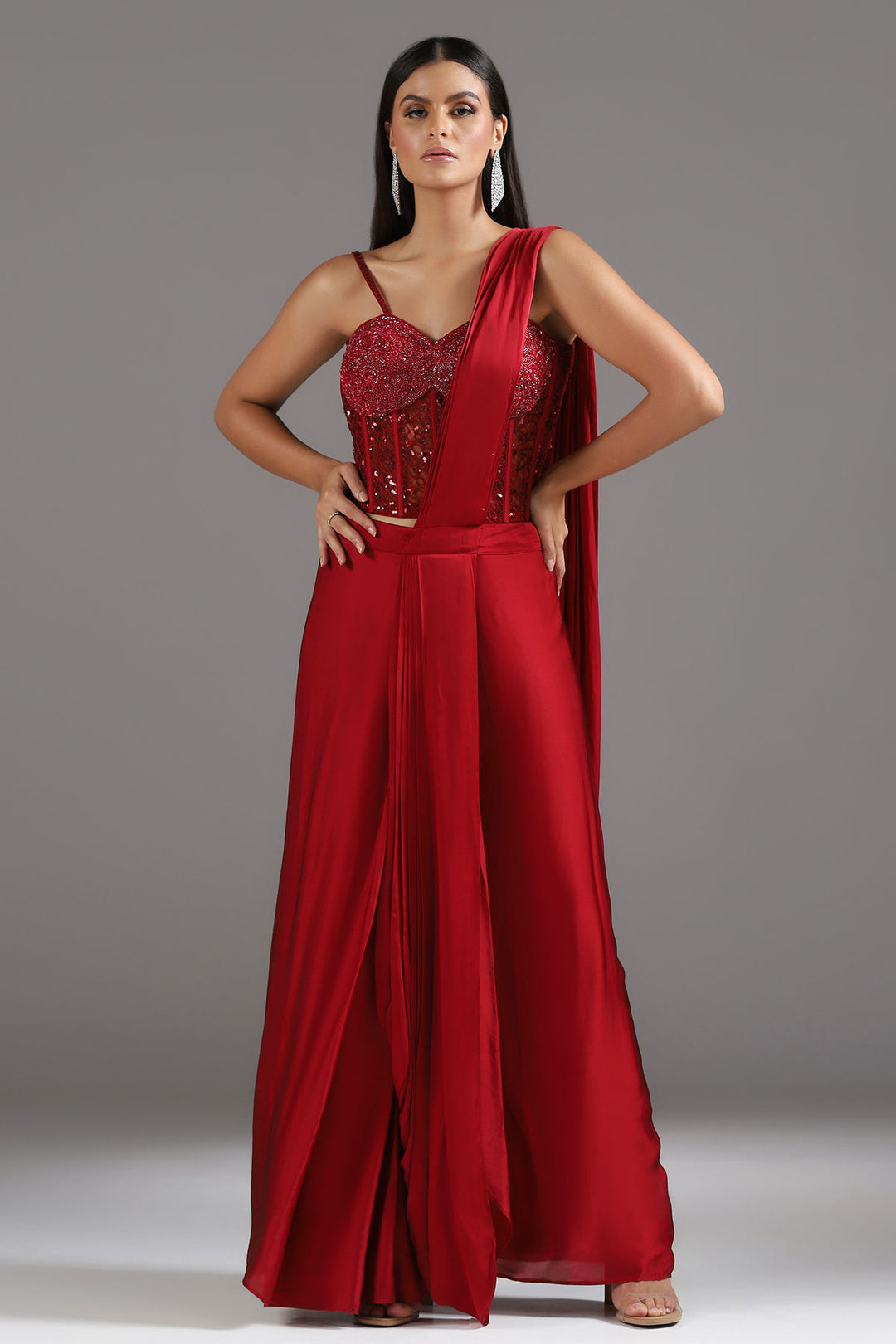 The Eternal Red Sequinned Corset Draped Saree