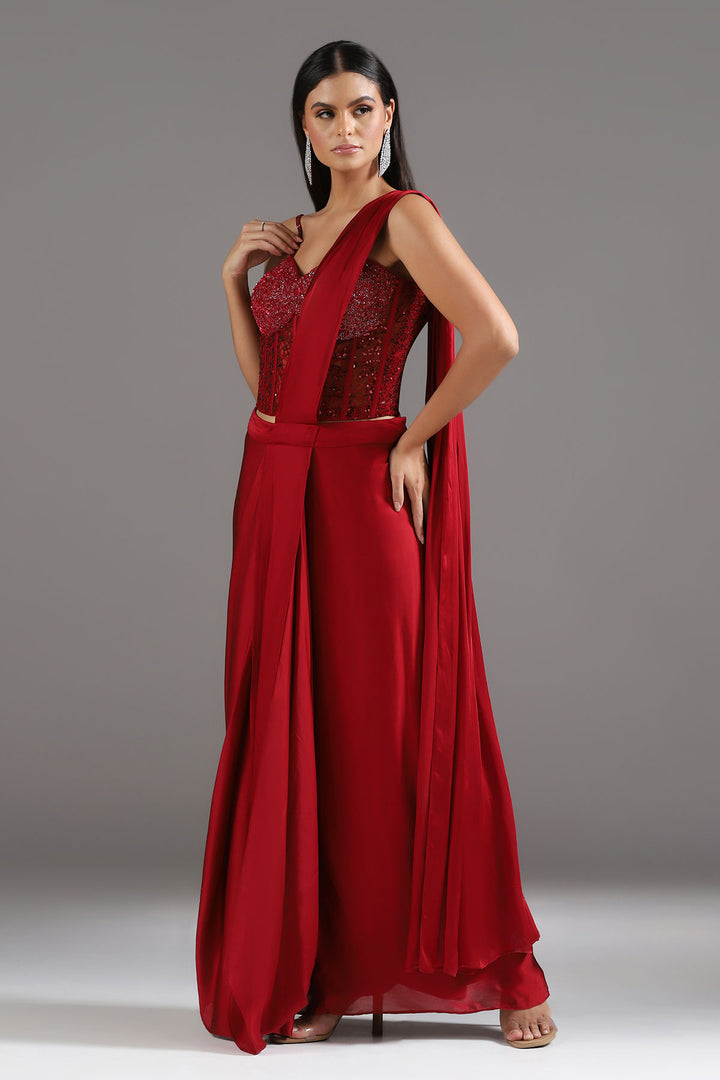 The Eternal Red Sequinned Corset Draped Saree