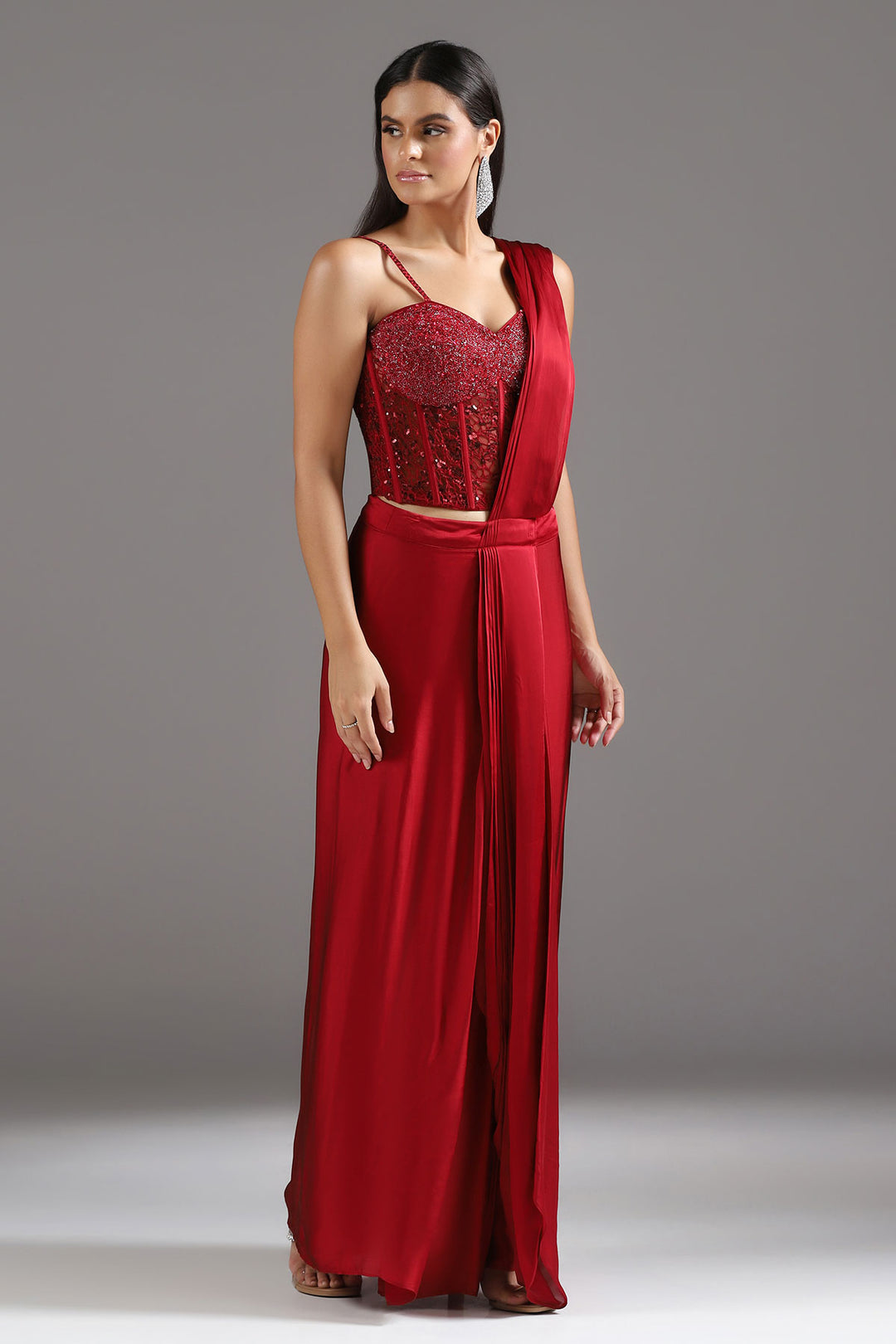 The Eternal Red Sequinned Corset Draped Saree