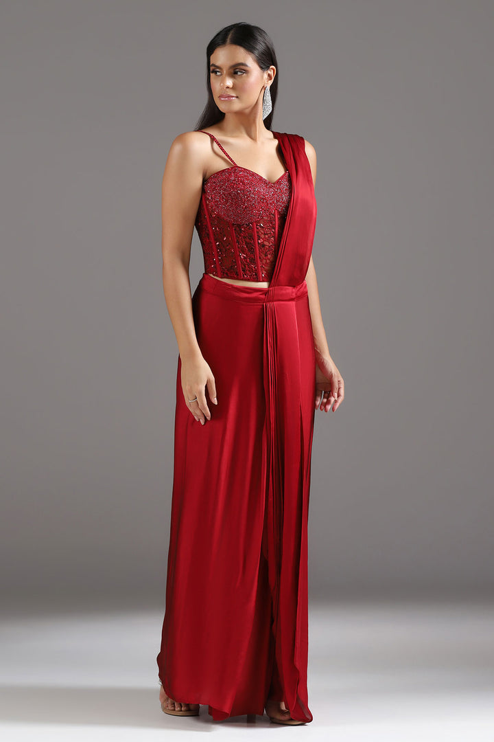 The Eternal Red Sequinned Corset Draped Saree