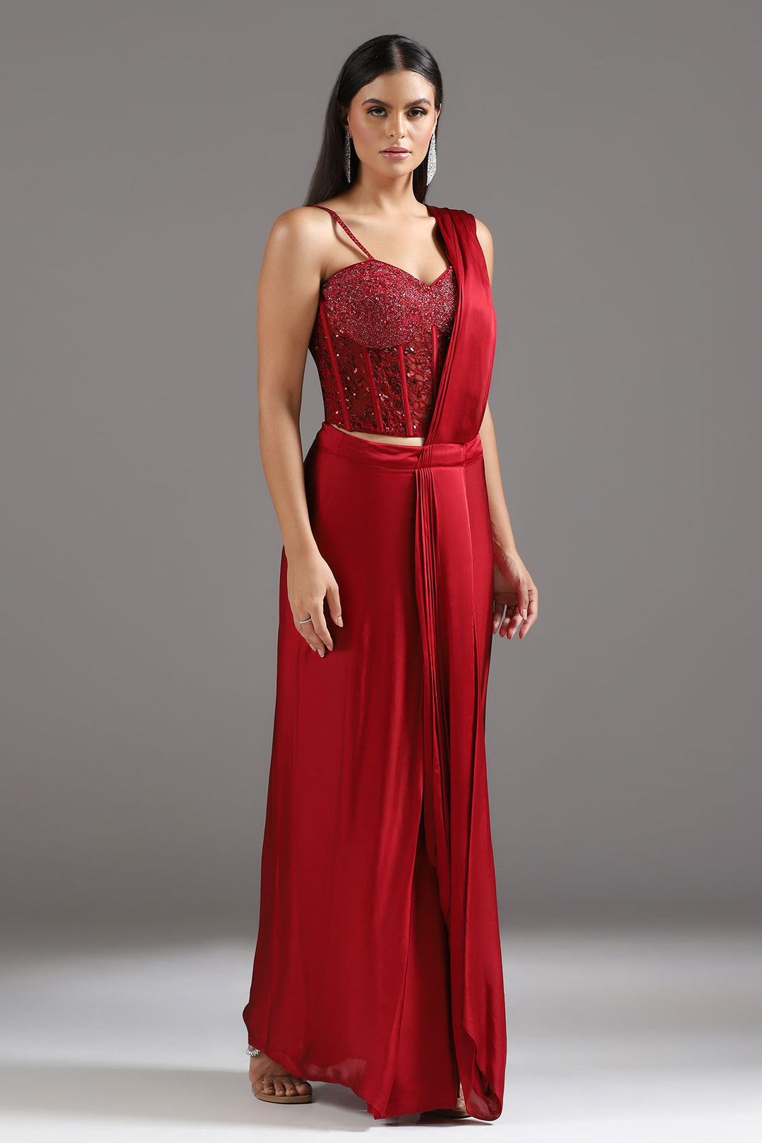 The Eternal Red Sequinned Corset Draped Saree