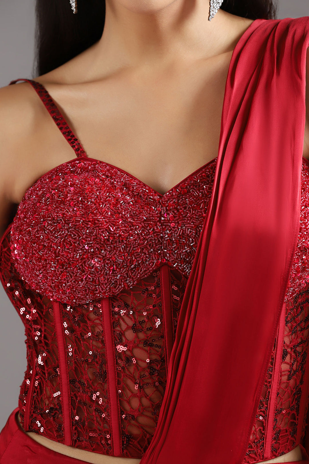The Eternal Red Sequinned Corset Draped Saree