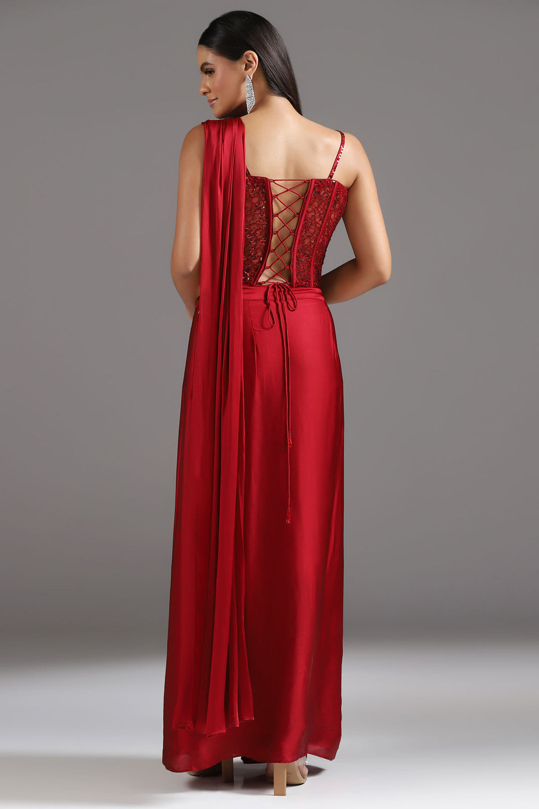 The Eternal Red Sequinned Corset Draped Saree