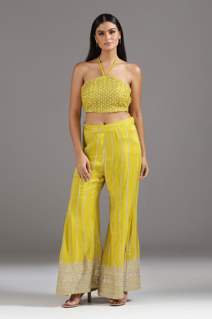 Yellow Silk Halter Neck Sharara Set