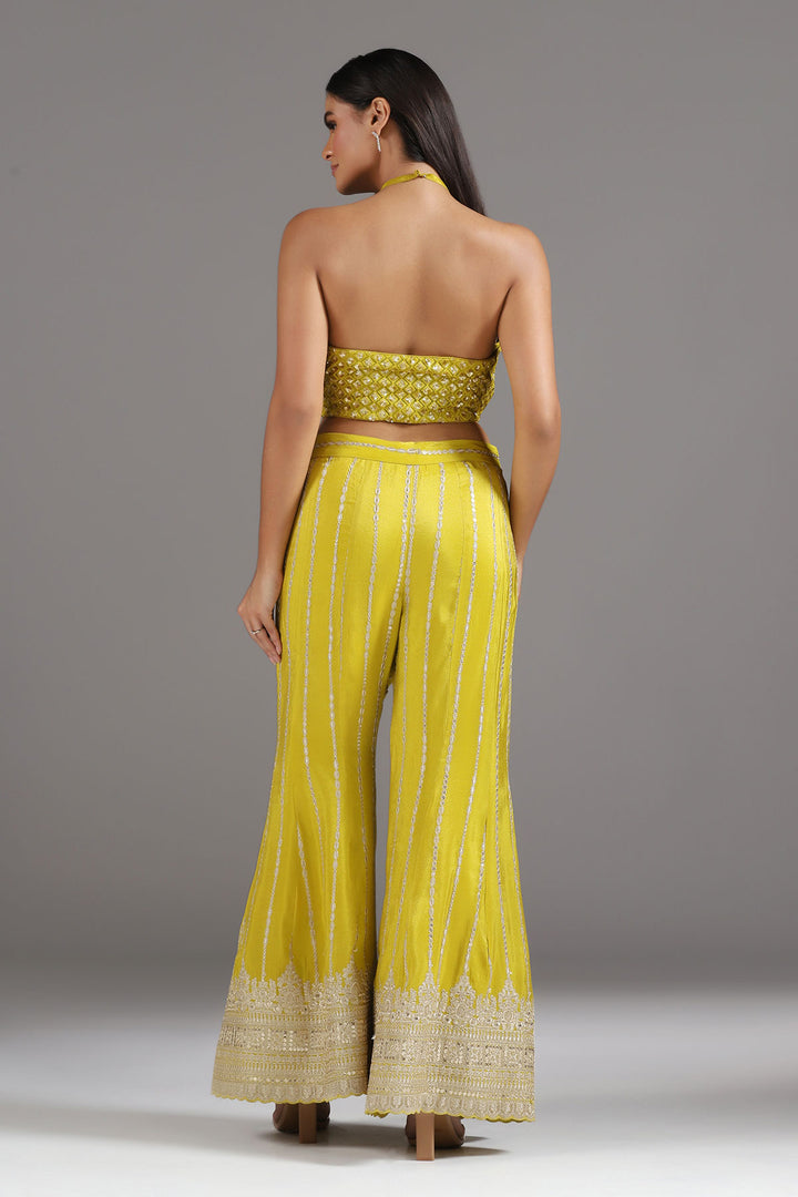 Yellow Silk Halter Neck Sharara Set