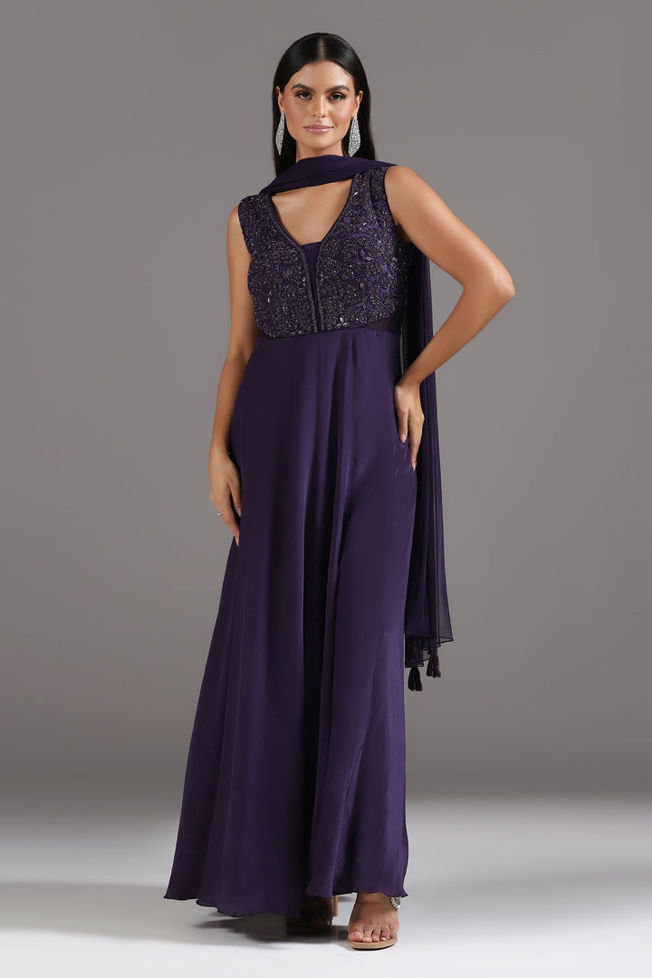 Deep purple Anarkali Gown with Dupatta