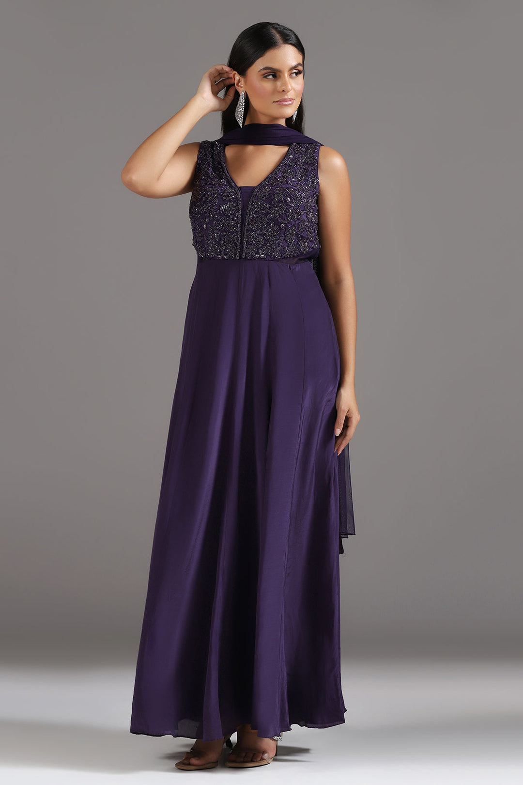 Deep purple Anarkali Gown with Dupatta