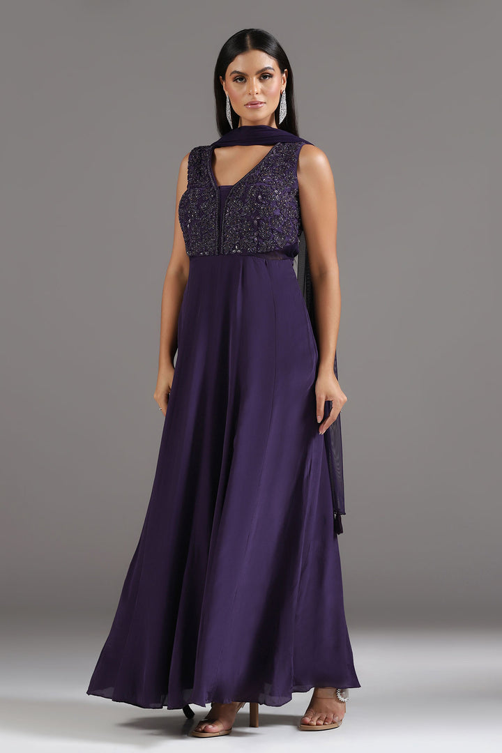 Deep purple Anarkali Gown with Dupatta