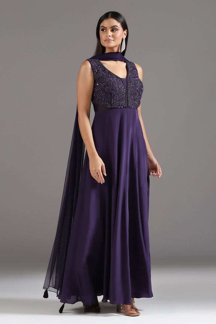 Deep purple Anarkali Gown with Dupatta