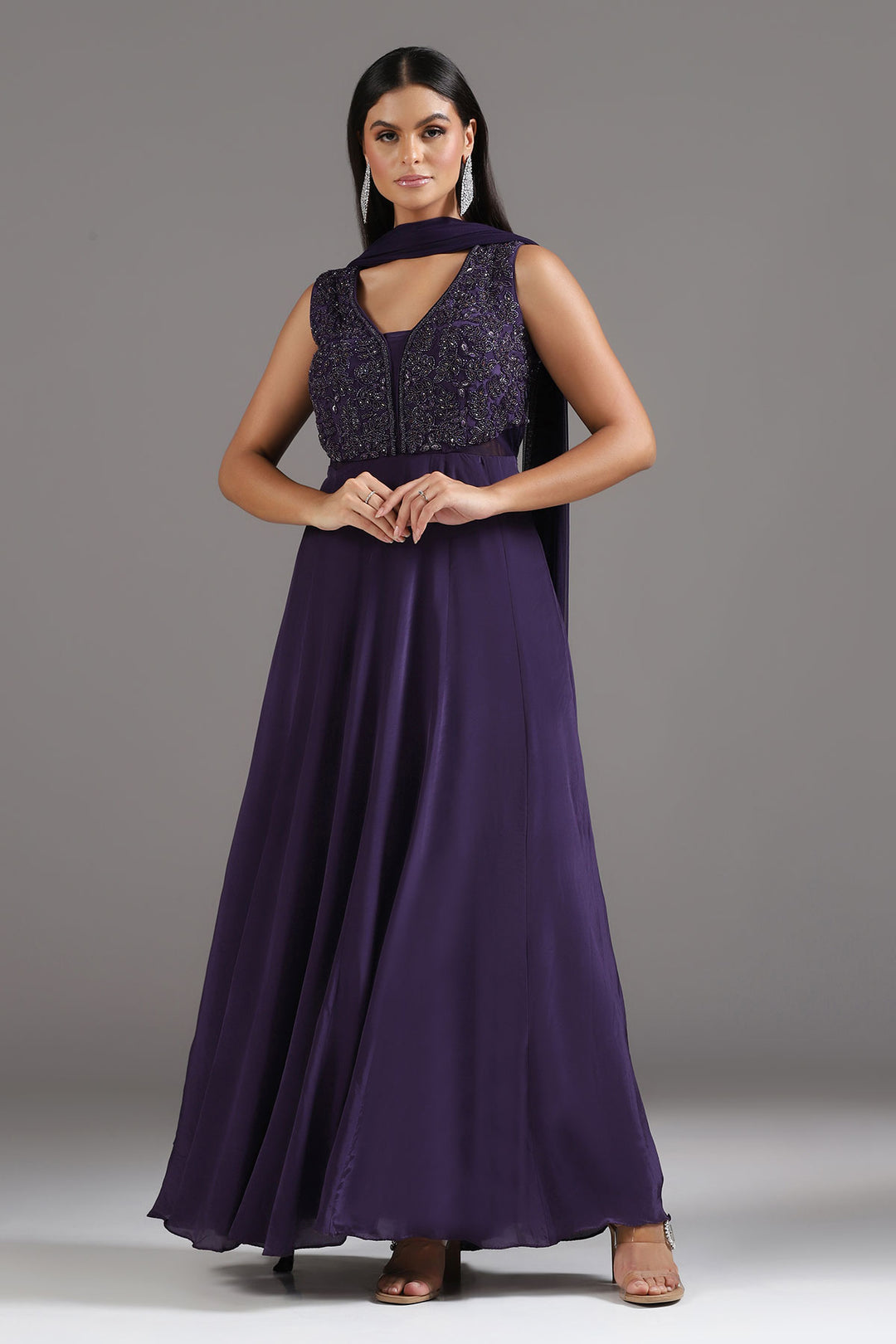 Deep purple Anarkali Gown with Dupatta