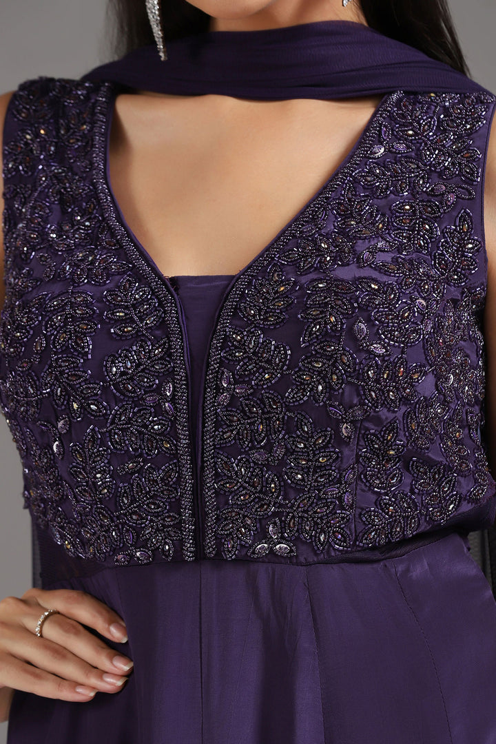 Deep purple Anarkali Gown with Dupatta