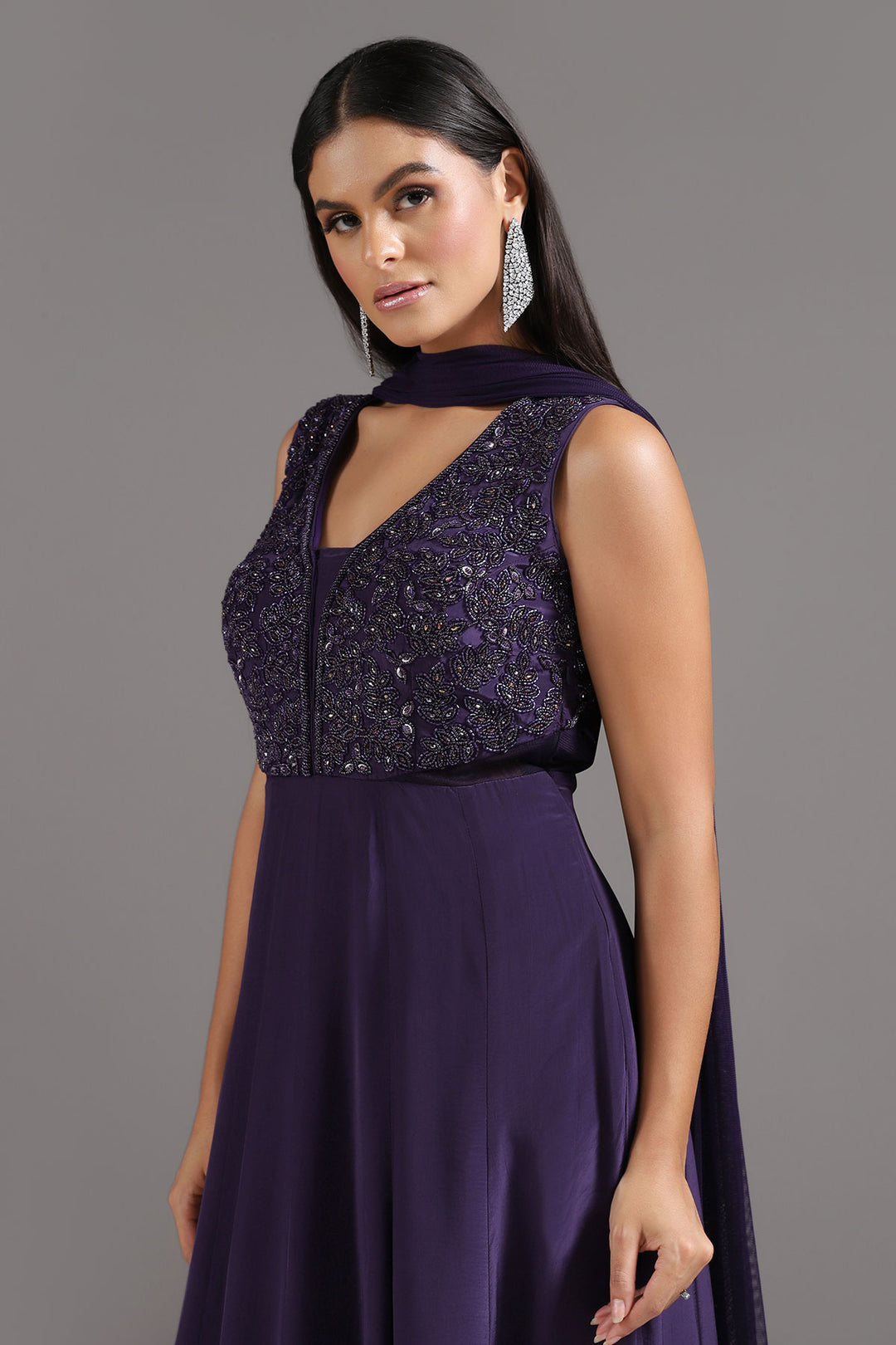 Deep purple Anarkali Gown with Dupatta