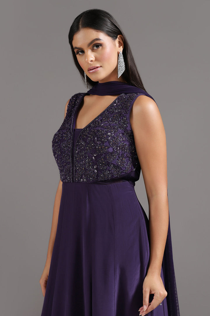 Deep purple Anarkali Gown with Dupatta