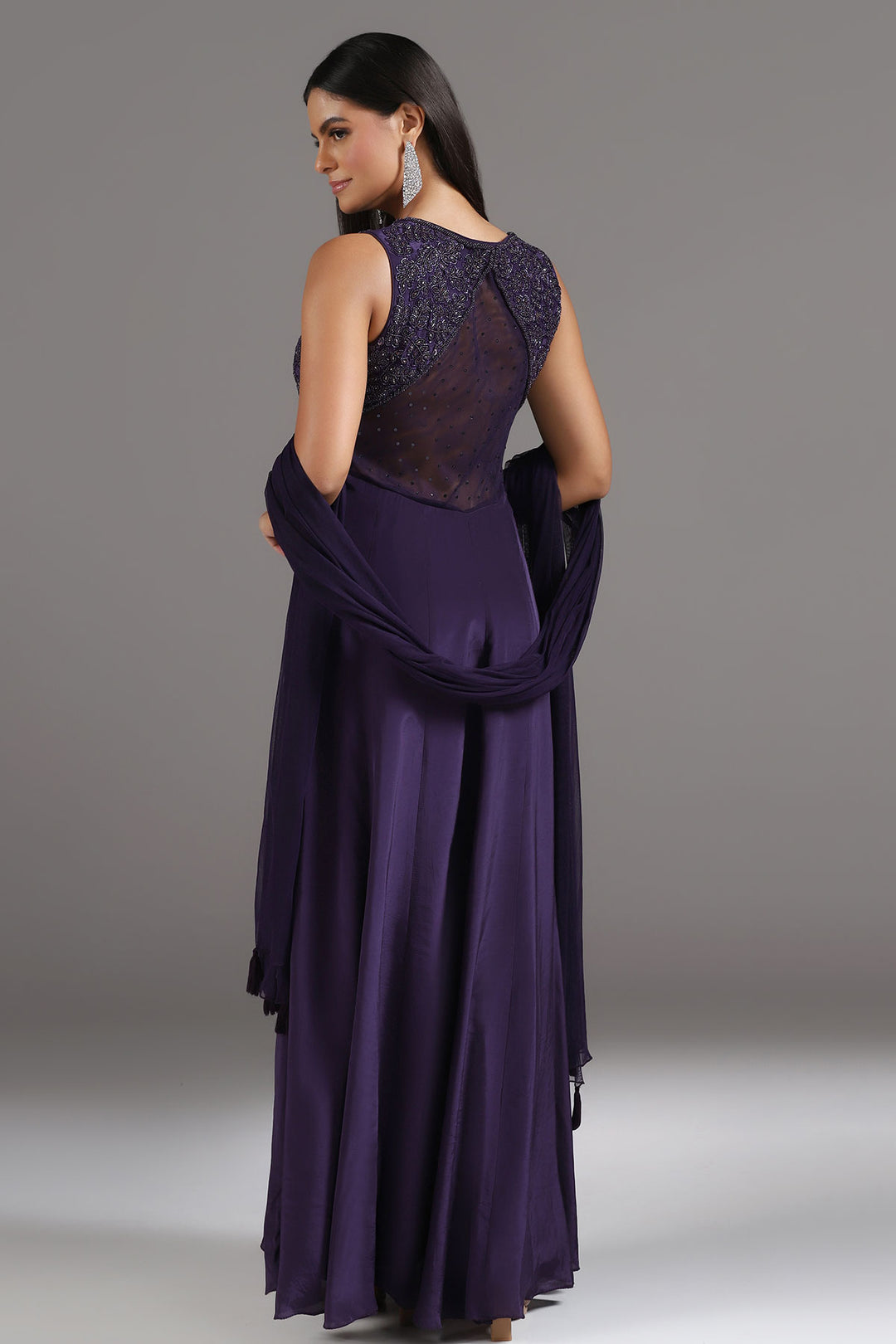 Deep purple Anarkali Gown with Dupatta