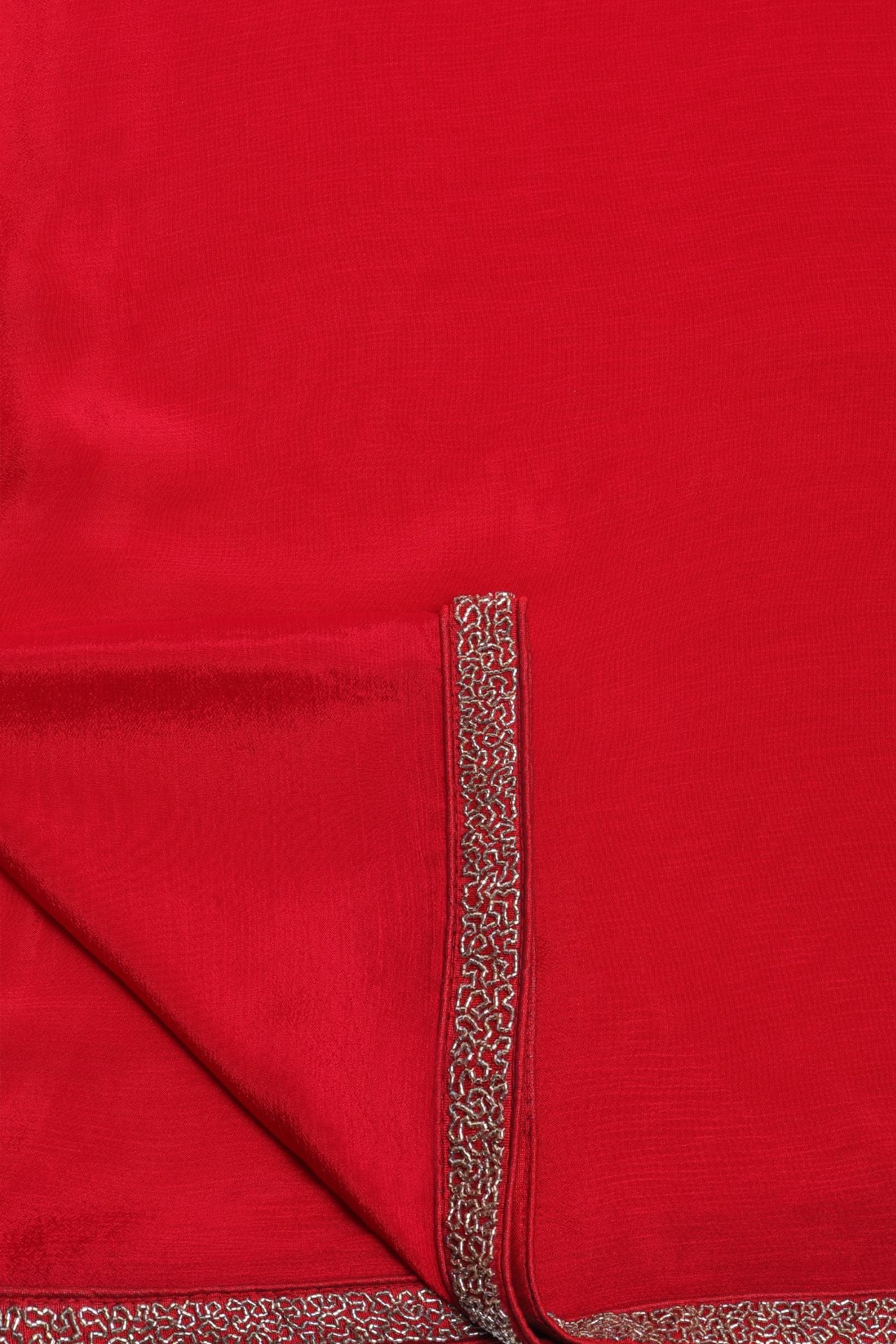 Red Saree with Hand Embroidery On The Border