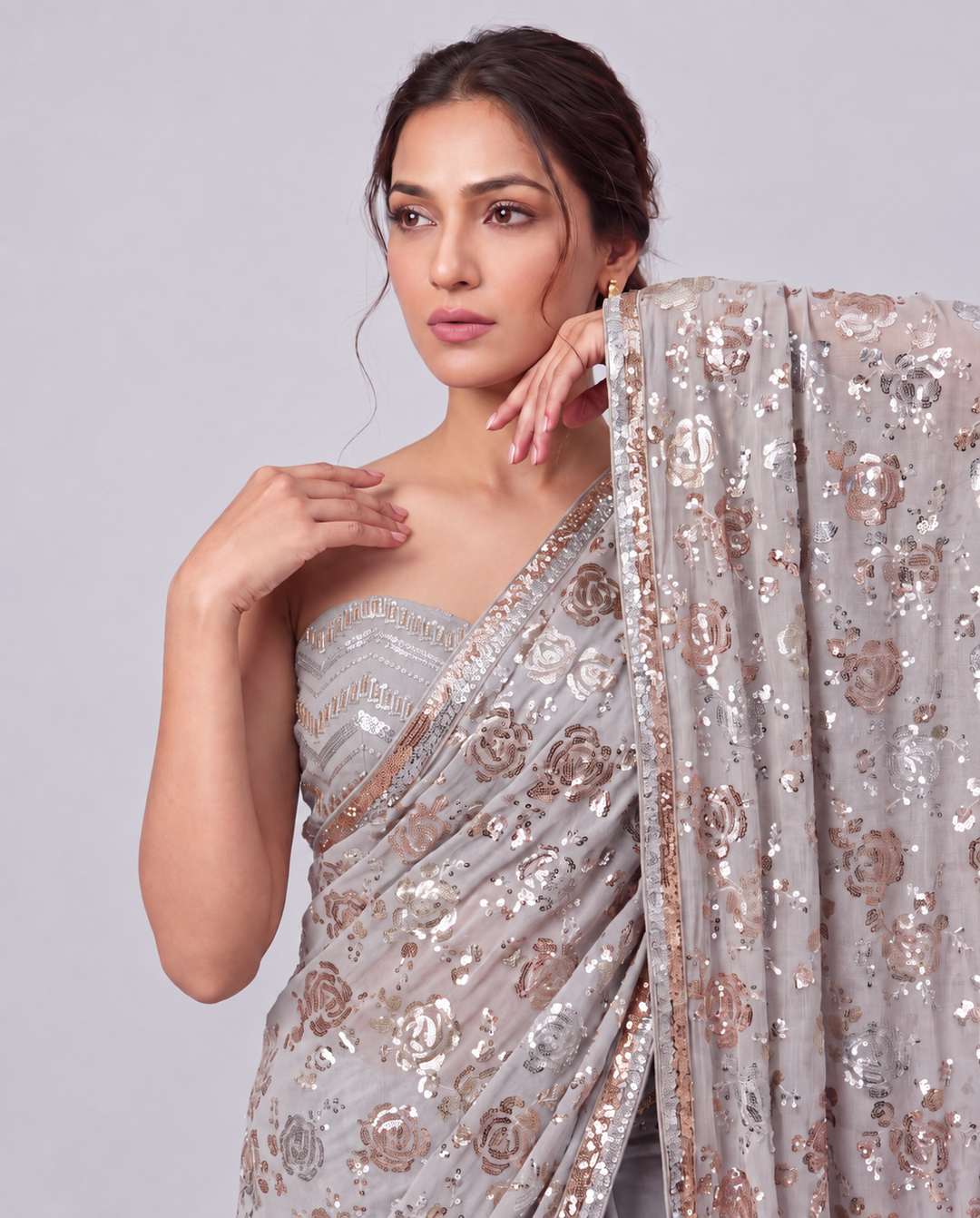 Celestial Bloom: Floral Sequin Embroidered Saree