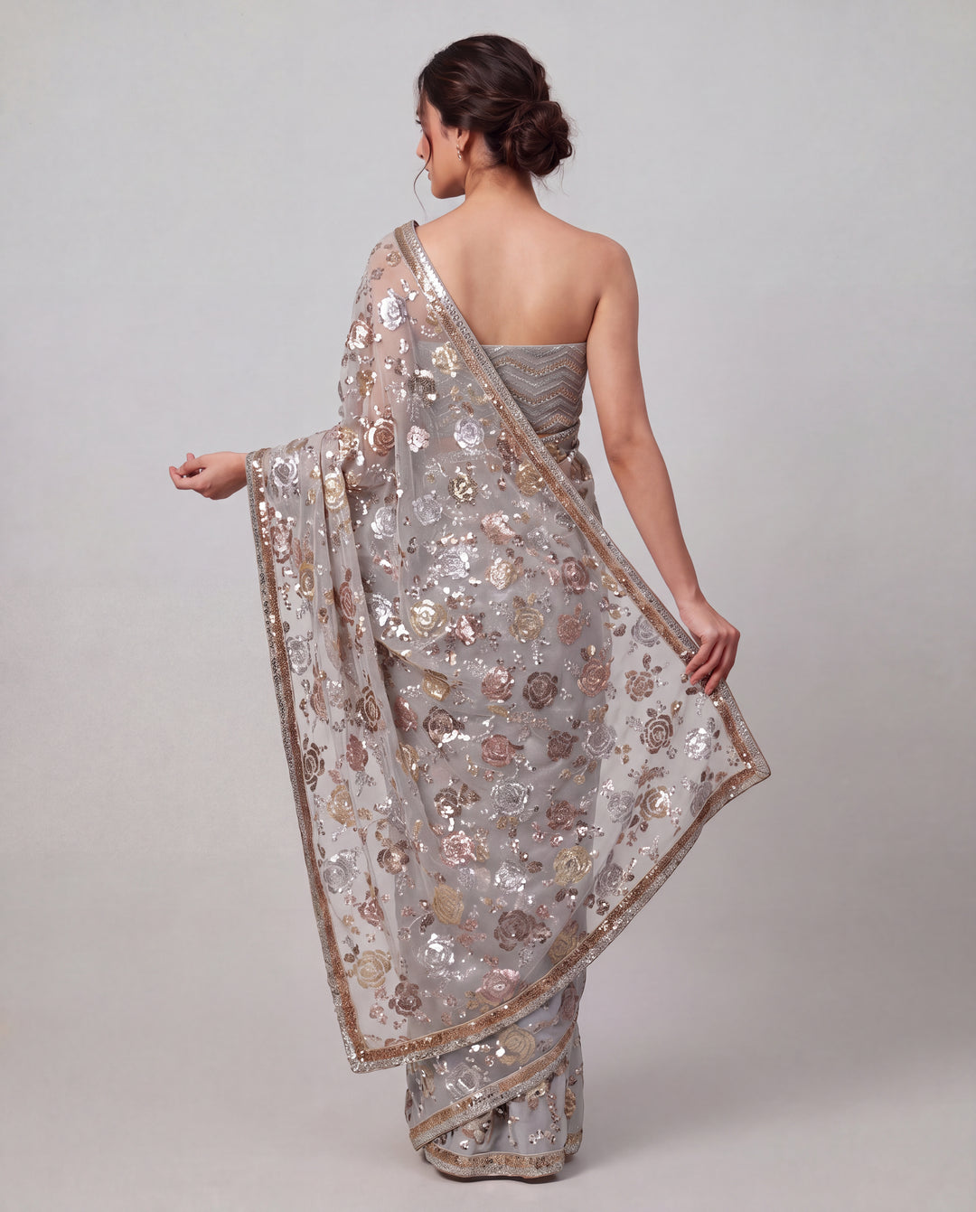 Celestial Bloom: Floral Sequin Embroidered Saree