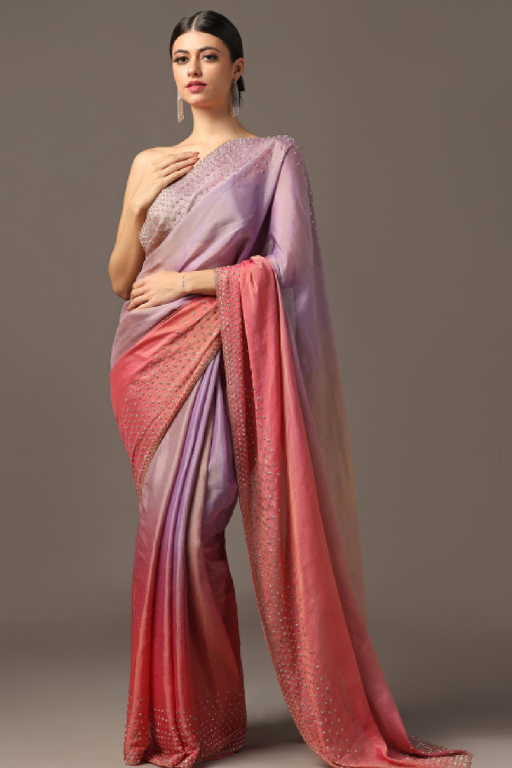 PINK AND PURPLE HUED BORDER SAREE