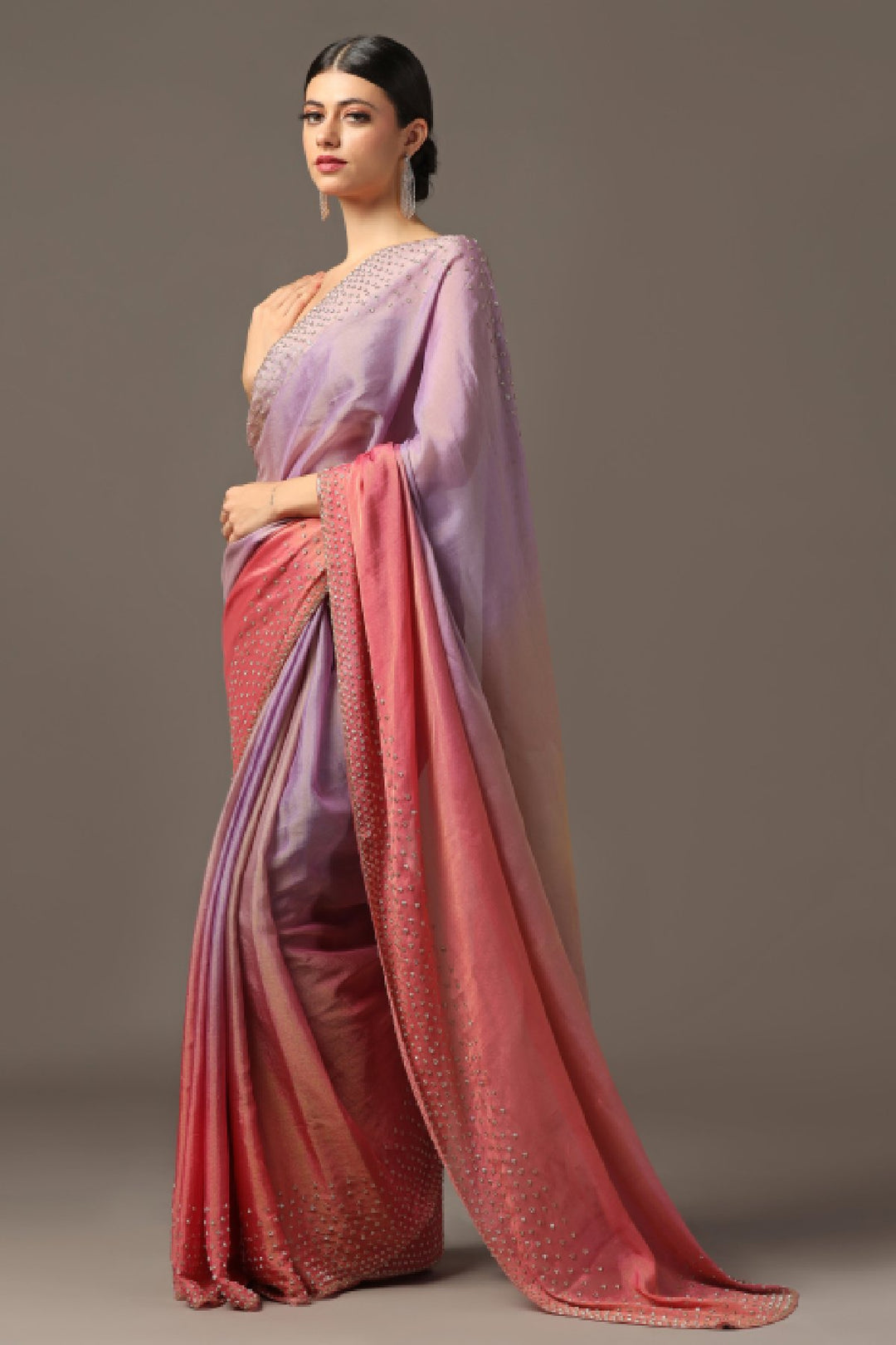 PINK AND PURPLE HUED BORDER SAREE