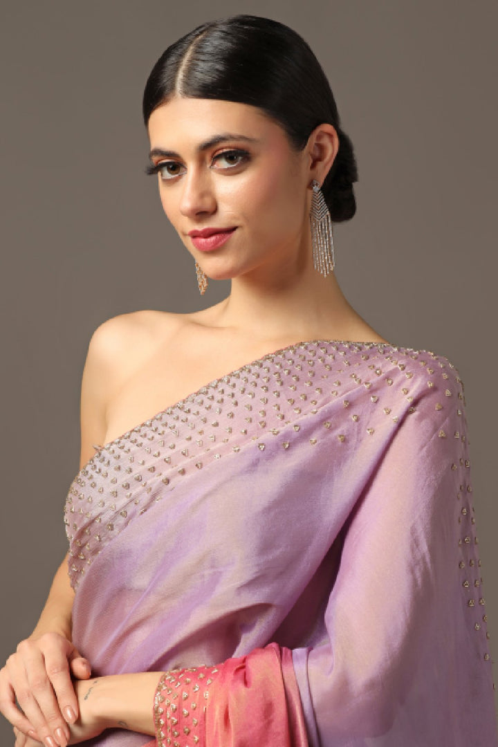 PINK AND PURPLE HUED BORDER SAREE