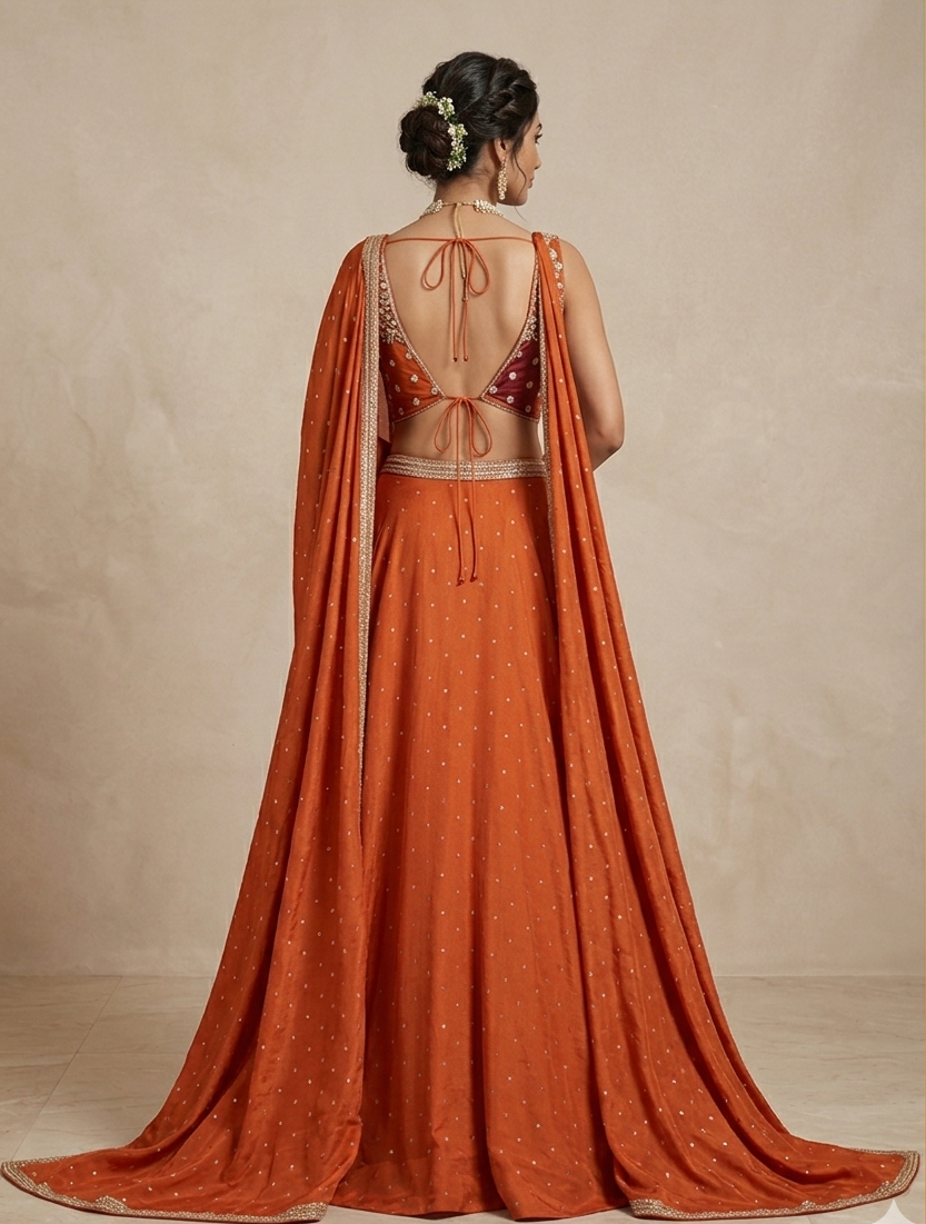 Orange Embellished Lehenga Set with Cutworked Blouse