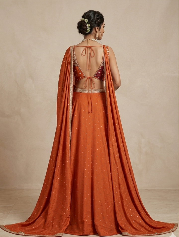 Orange Embellished Lehenga Set with Cutworked Blouse