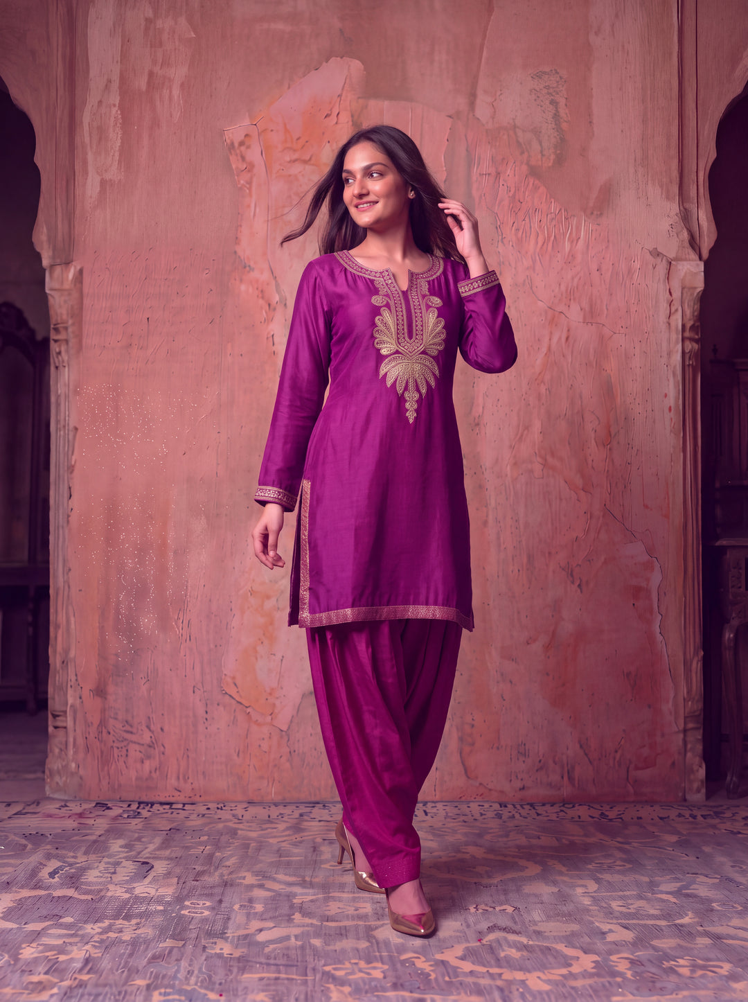 Gulnaar Zardozi silk Farshi Set