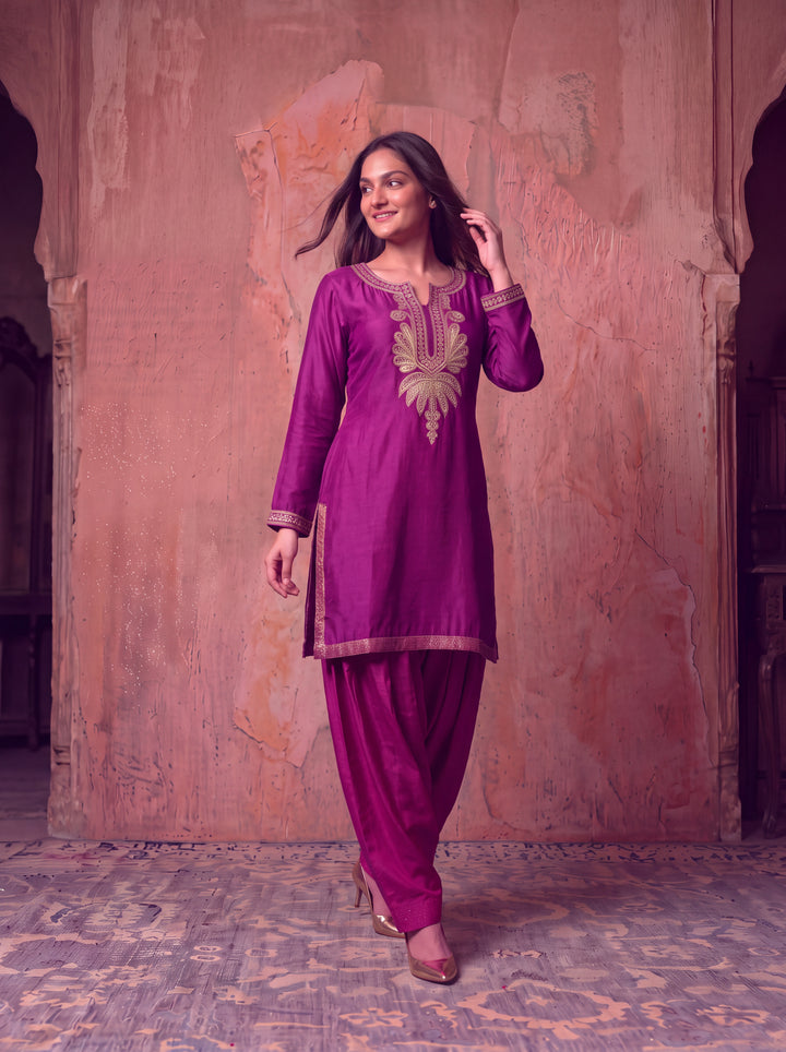 Gulnaar Zardozi silk Farshi Set