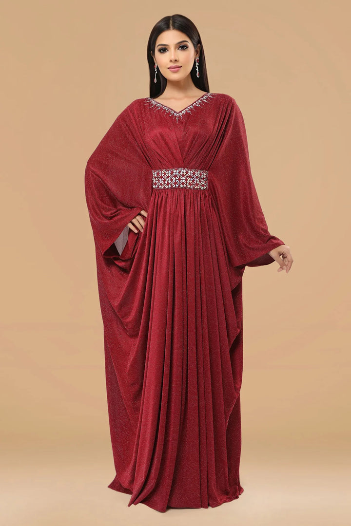 Maroon Textured Shimmer Fabric Kaftan Gown