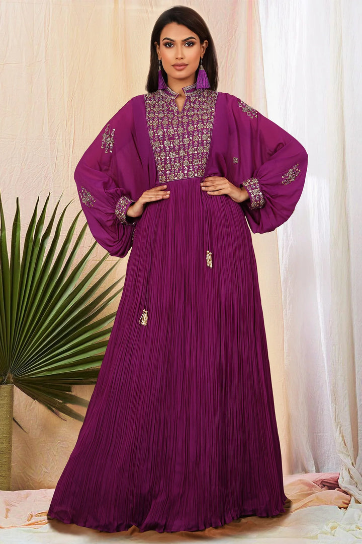 Royal Purple Gown with a Chinese Collar