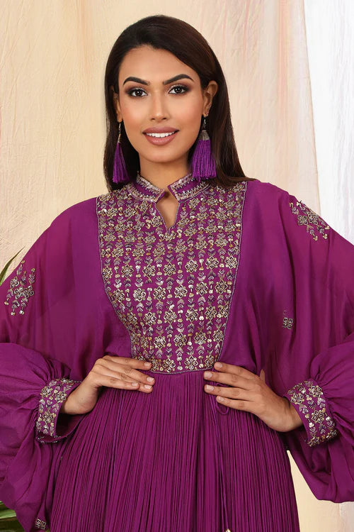 Royal Purple Gown with a Chinese Collar