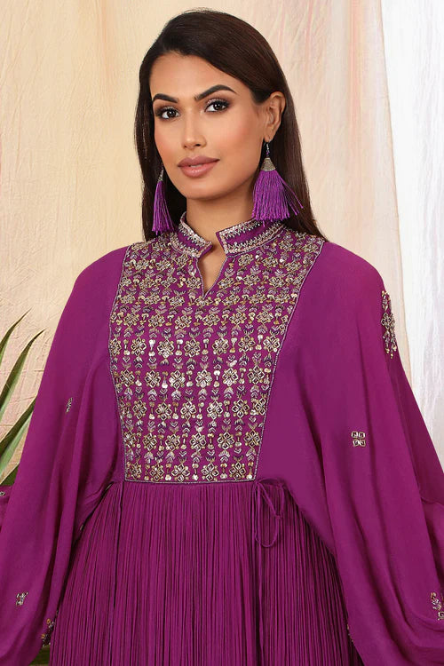 Royal Purple Gown with a Chinese Collar