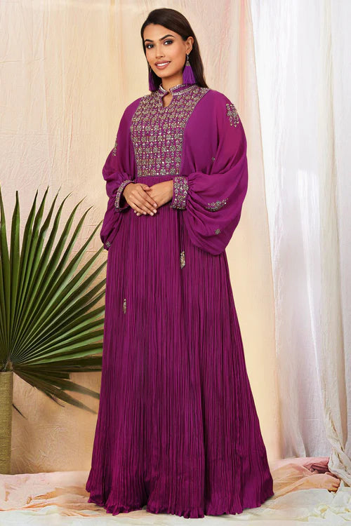 Royal Purple Gown with a Chinese Collar