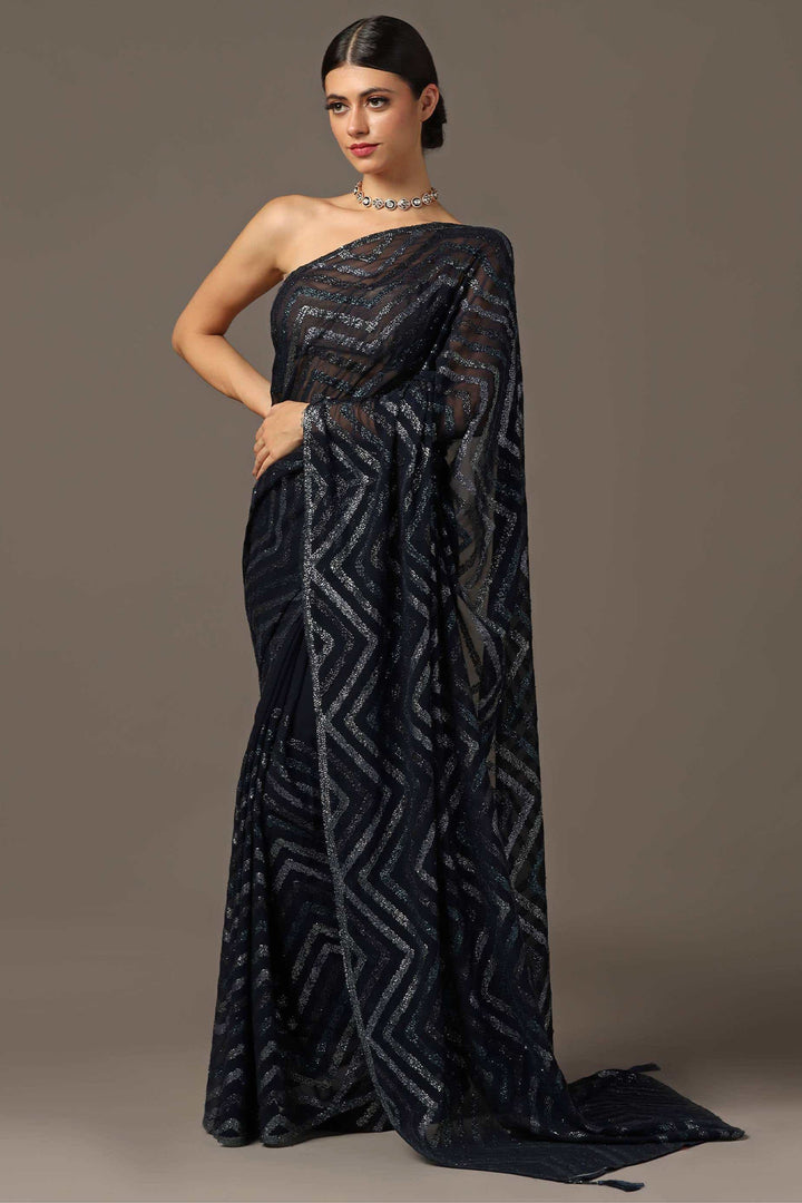 BLACK CHEVRON SEQUIN SAREE SET