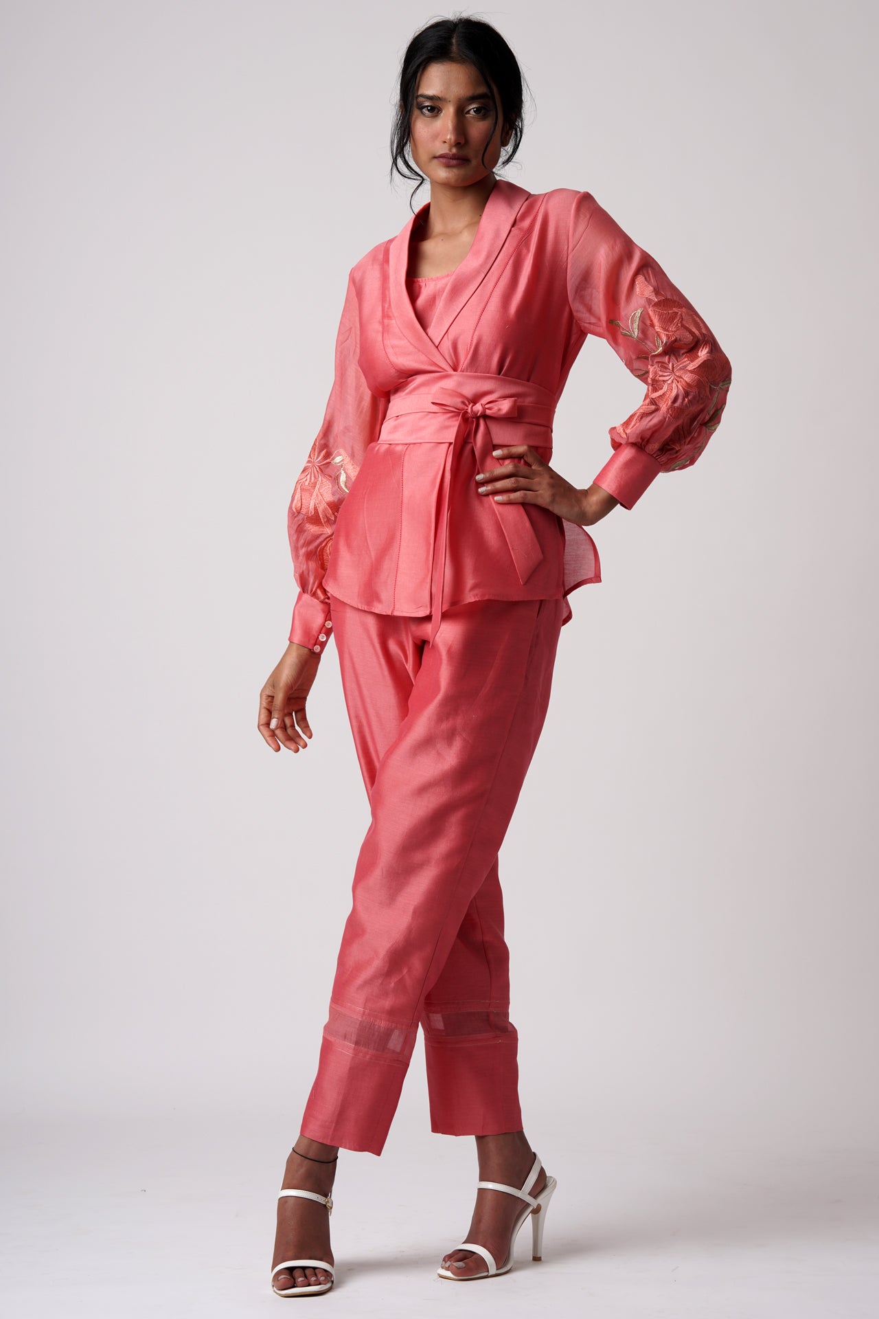 Grace Coral Wrap Top with Ankle Pants