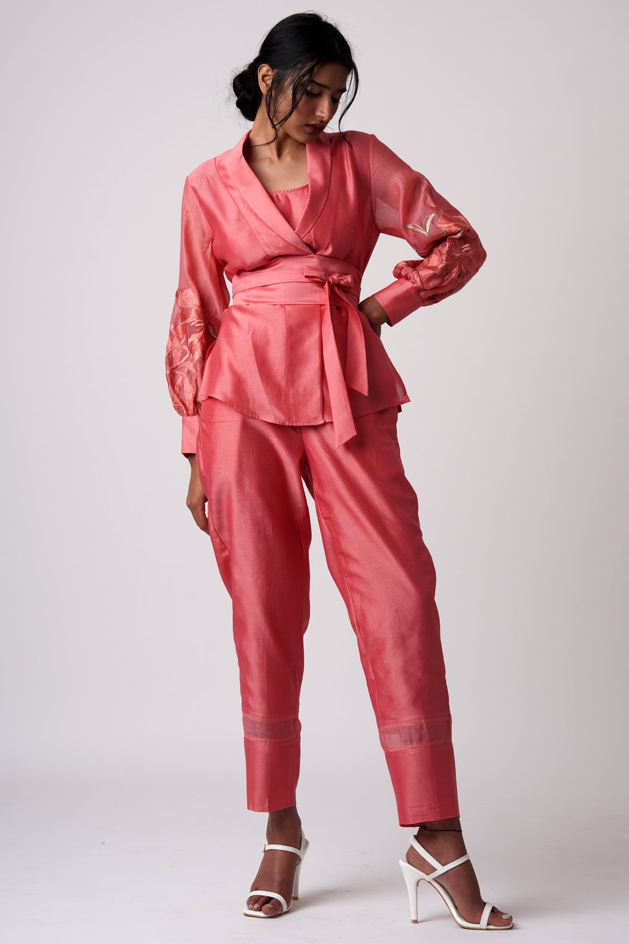 Grace Coral Wrap Top with Ankle Pants