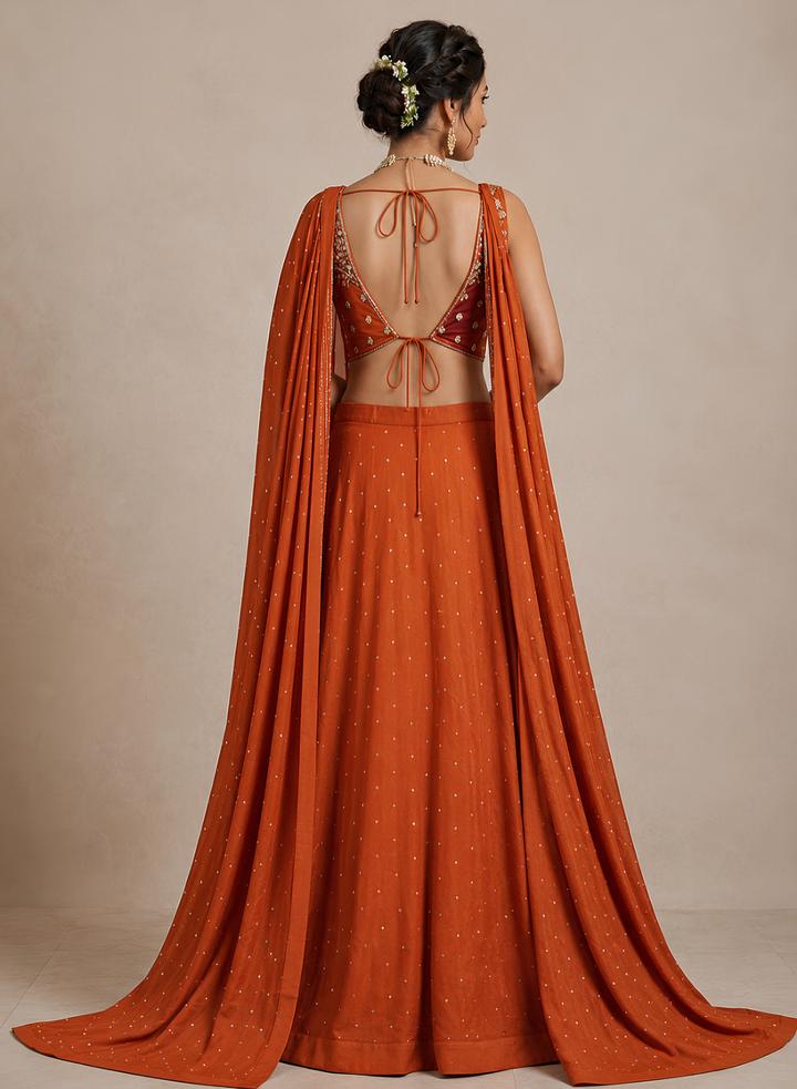 Orange Embellished Lehenga Set with Cutworked Blouse