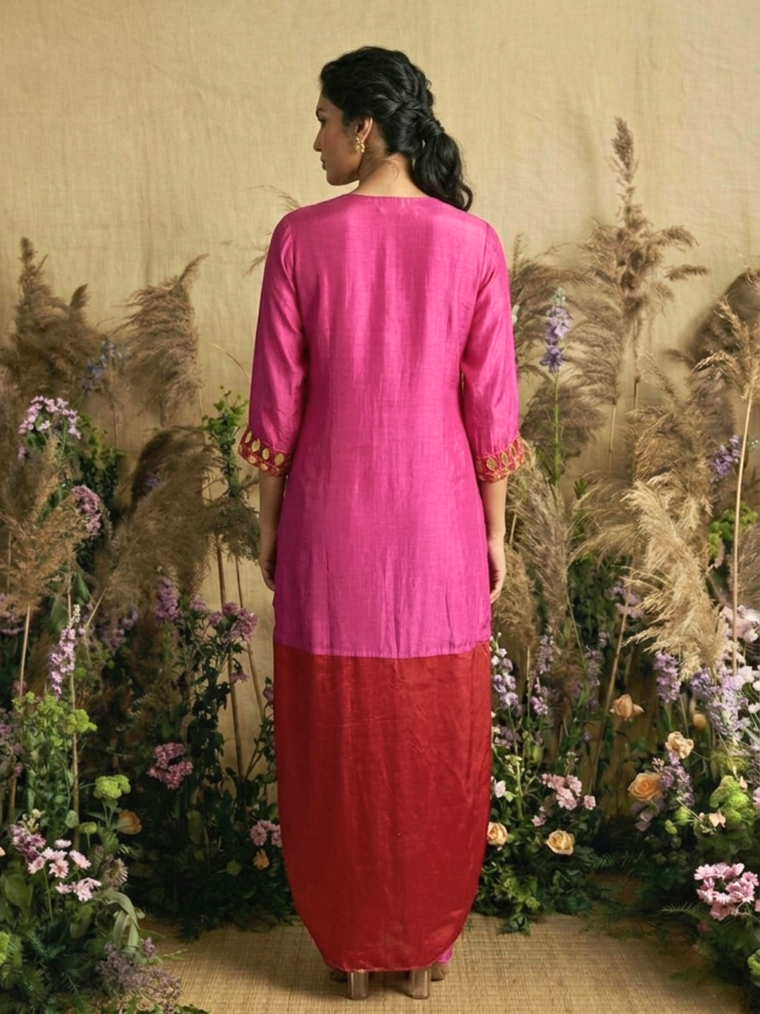 Fuchsia Fusion Hand-Embroidered Kurti & Pants Set